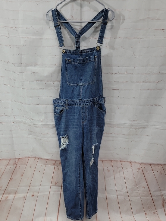JustFab Denim - JustFab Distressed Blue Denim Overalls